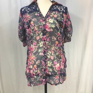 Zara Basics Sheer Floral Blouse Size Medium